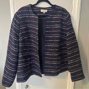 Talbots Tweed Blazer Navy Blue Womens Multicolor Rainbow Jacket Fully Lined